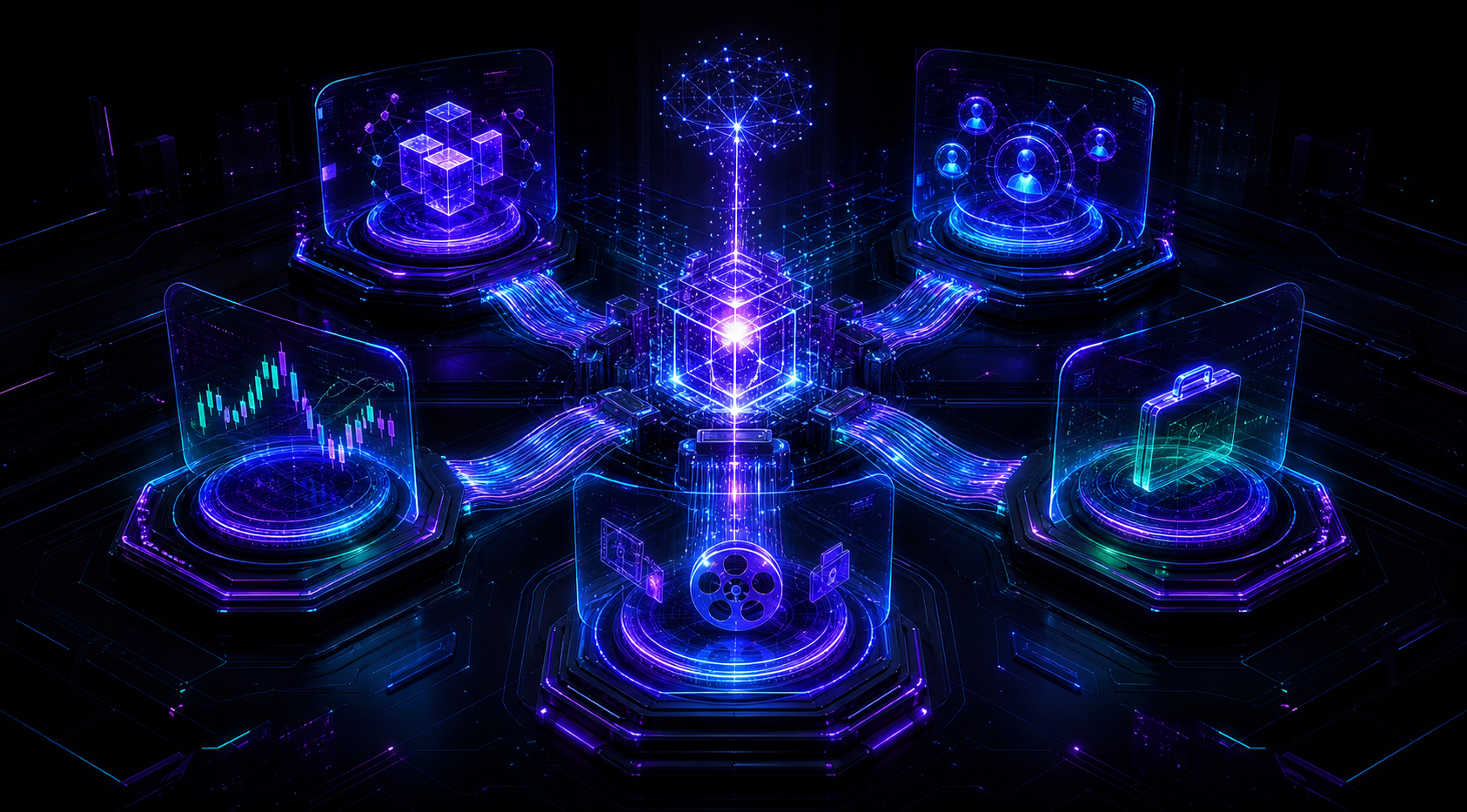 Custom synthetic AI command center visual for PixcelTree